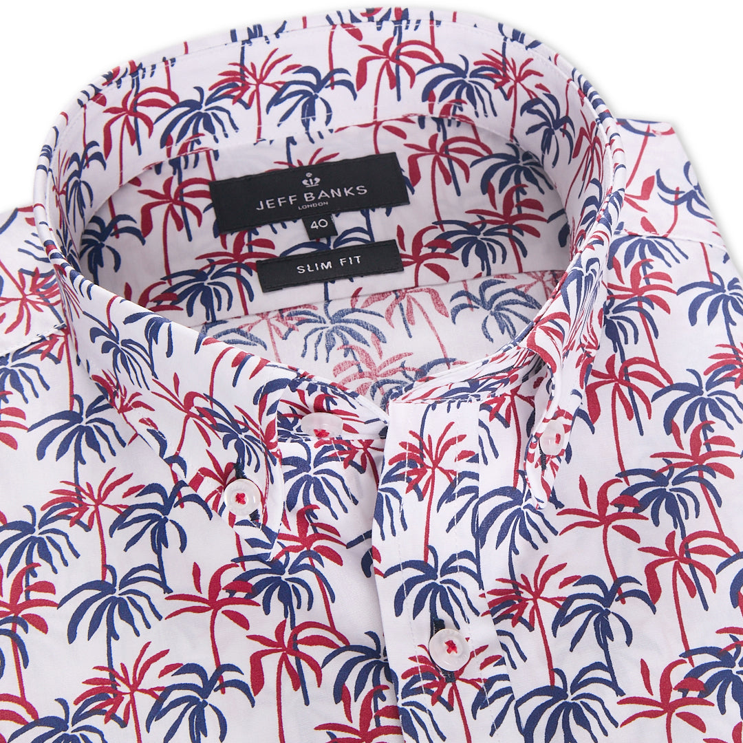 PALM PRINT POPLIN SLIM FIT SHIRT